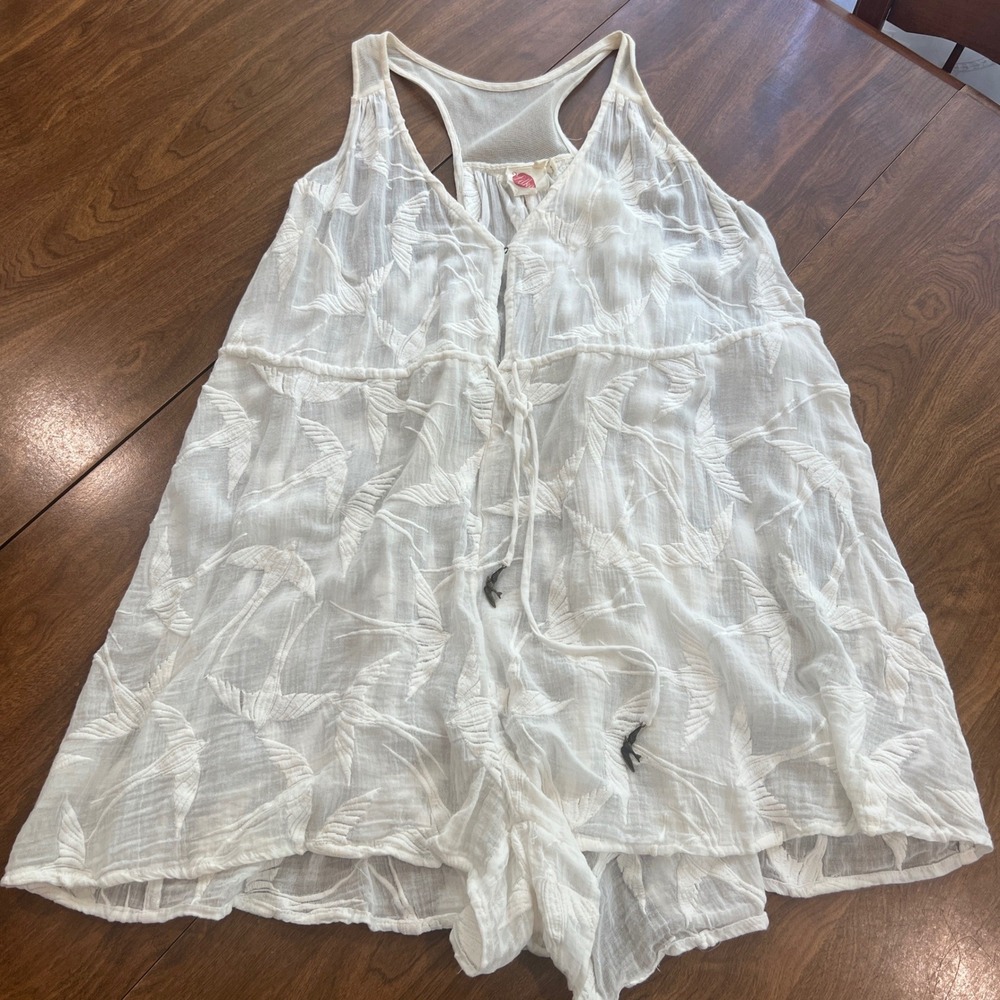 Anthropologie Lilka Shorebird Cotton‎ White Embroidered Sheer Beach Romper XS